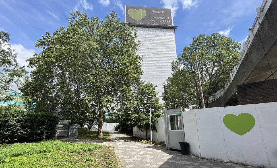 The area next to grenfell tower, with the towe in the background