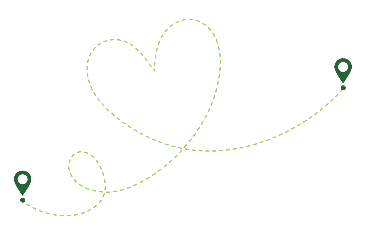 A heart made out of the route between two map markers